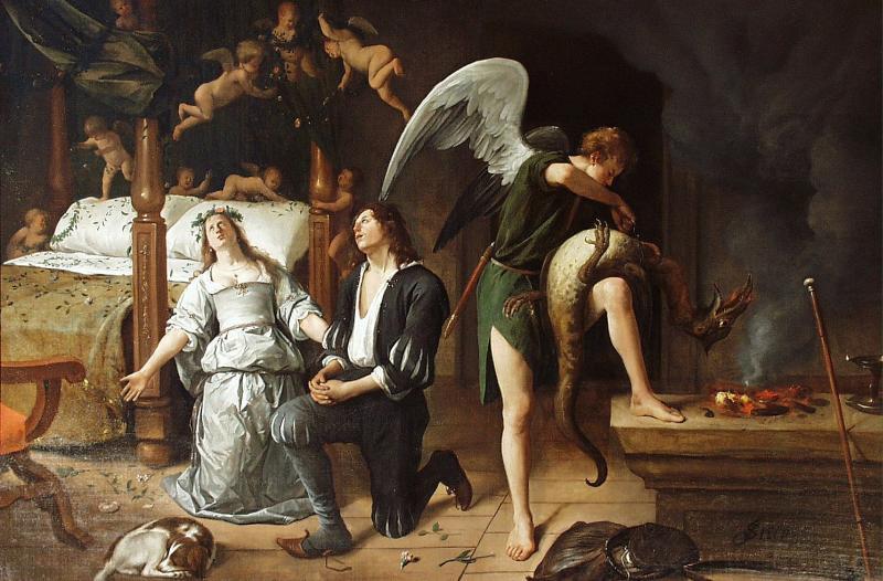 Jan Steen The Marriage bed of Tobias and Sarah. Sweden oil painting art